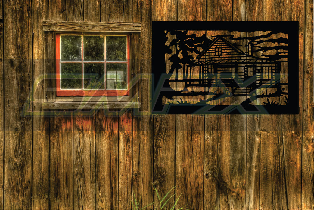 Cabin scene railing insert or wall sing home decor