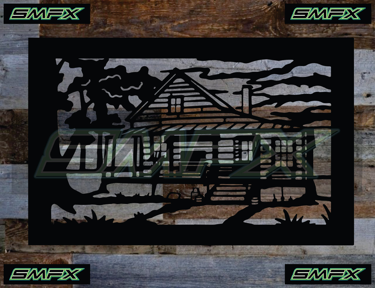 Cabin scene railing insert or wall sing home decor