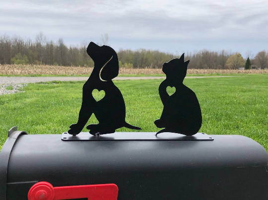 Dog and Cat Mailbox topper powder coated steel mail box kitten and puppy