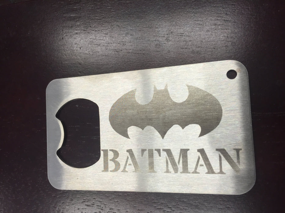 Batman The Dark Knight  Man Card bottle opener   etched old logo Stainless Steel Made to last