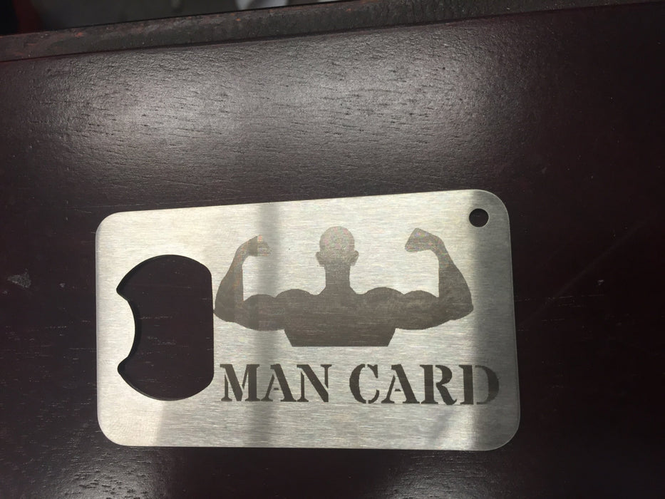 Muscle Man Man card same size as a credit card made from stainless steel metal