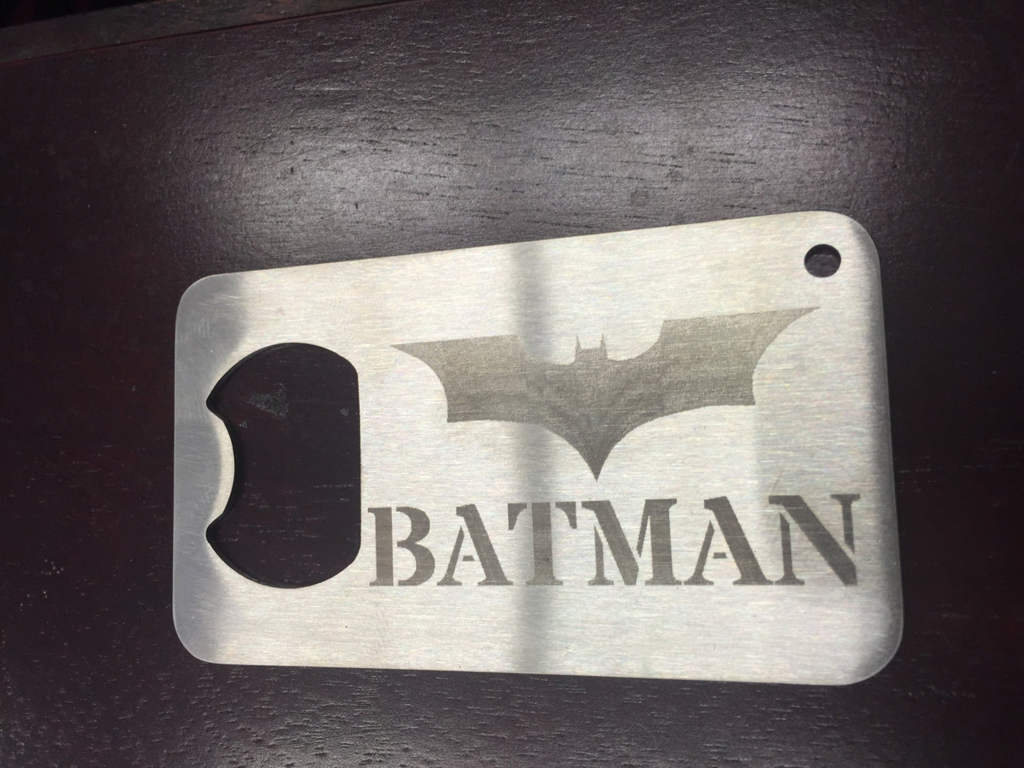 Batman The Dark Knight Man Card bottle opener etched new logo Stainless Steel Made to last