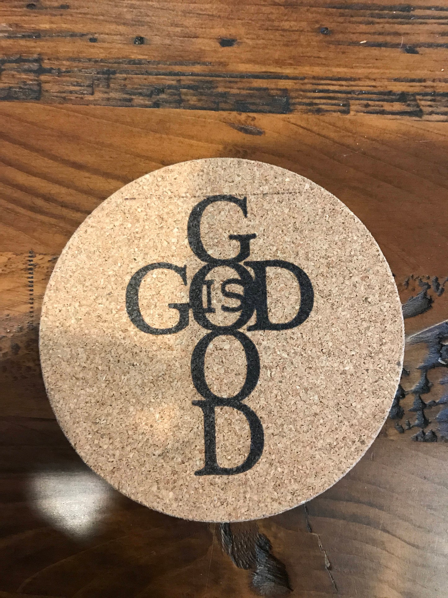 God is Good Cork coaster laser engraved set of 4