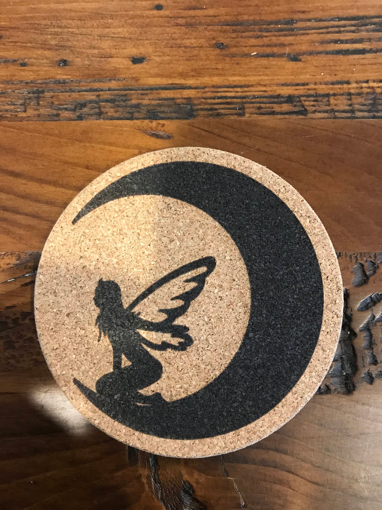 fairy moon Cork coaster laser engraved set of 4