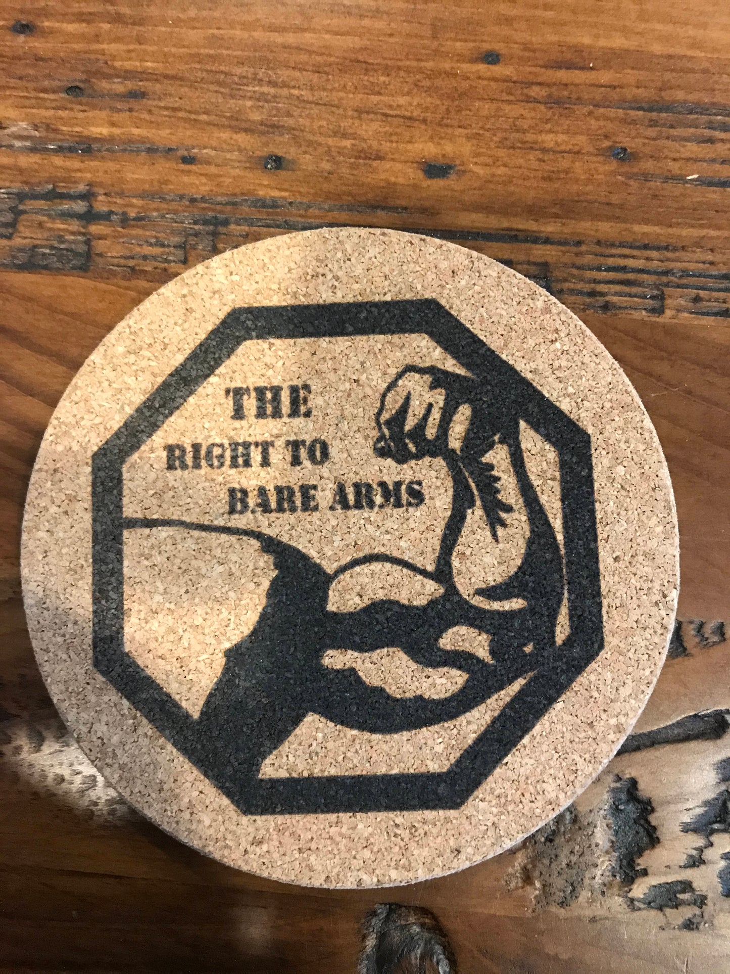 Right To Bear Arms Cork coaster laser engraved set of 4