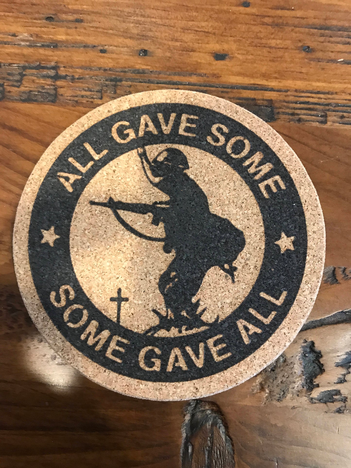 Some Gave All Cork coaster laser engraved set of 4