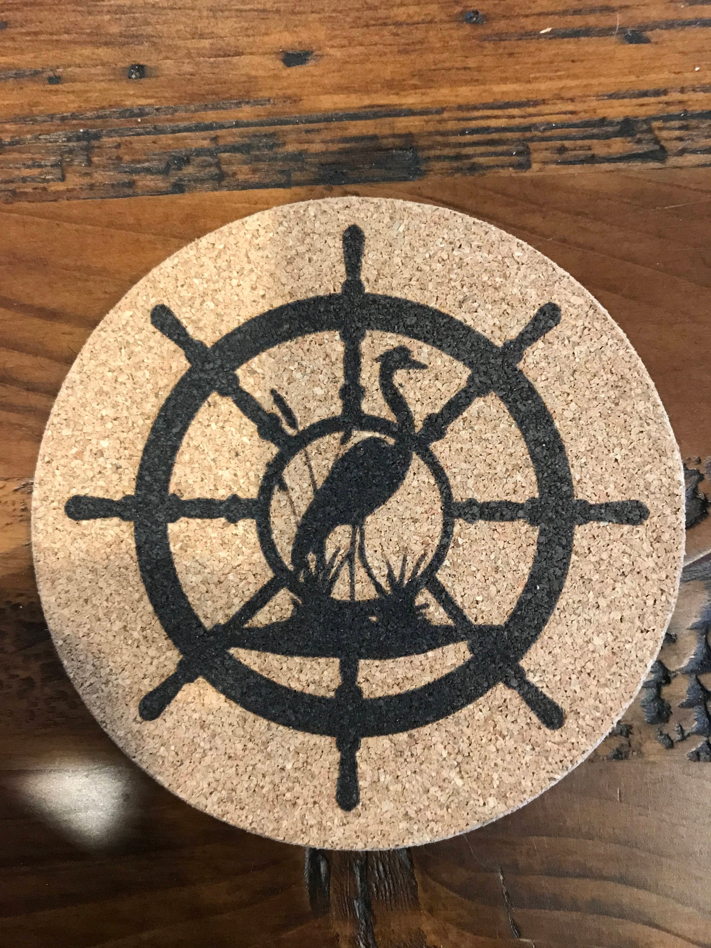crane wheel Cork coaster laser engraved set of 4