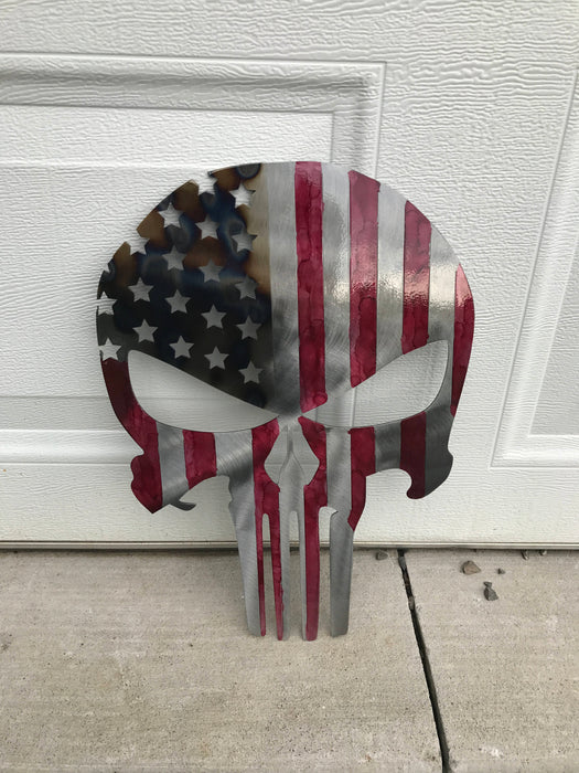 American Flag Skull metal sign