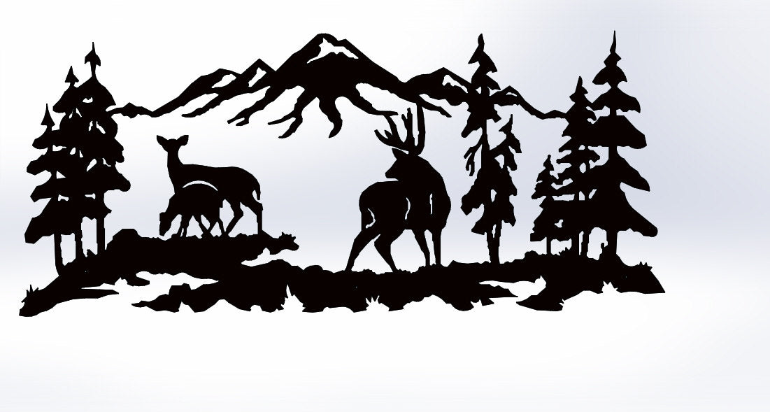 Deer Buck and Doe in the mountains Scene
