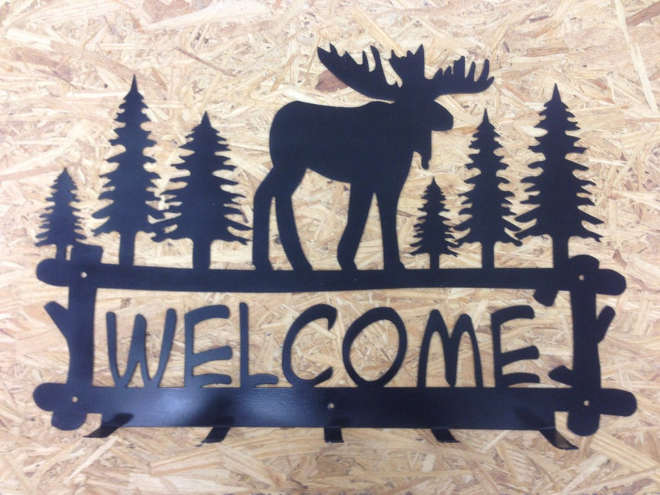 moose scene coat rack welcome sign