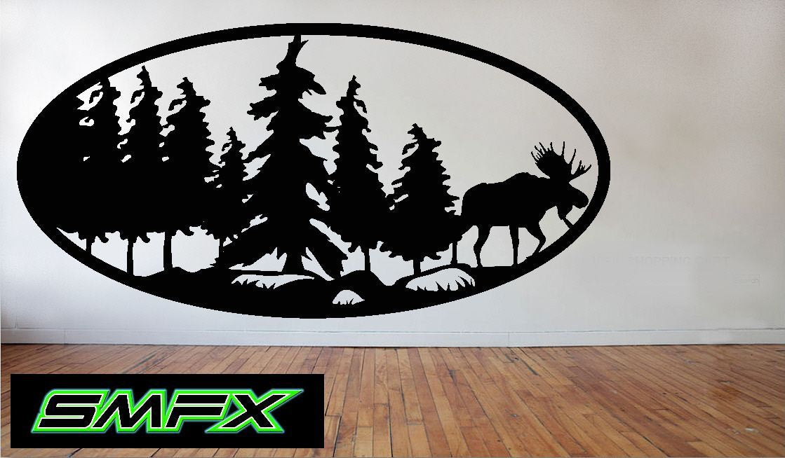 Moose in trees Scene Metal wall art