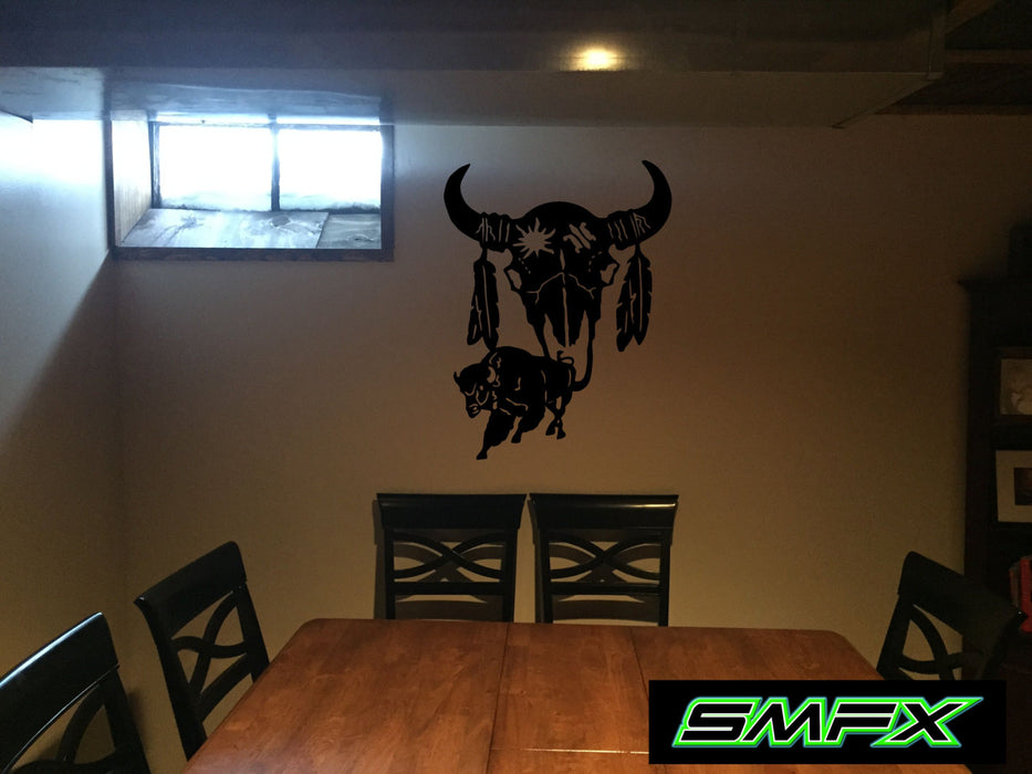 buffalo skull tribal art native american art metal wall art