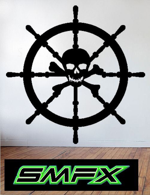 skull nautical wheel metal wall art