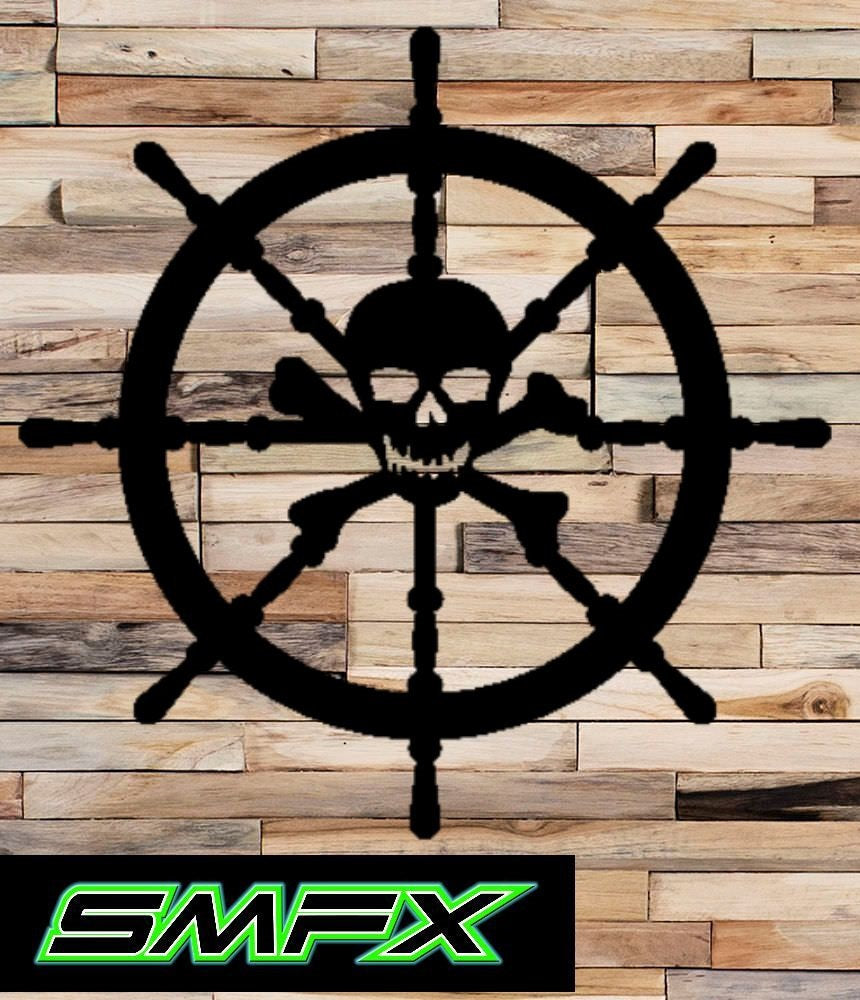 skull nautical wheel metal wall art