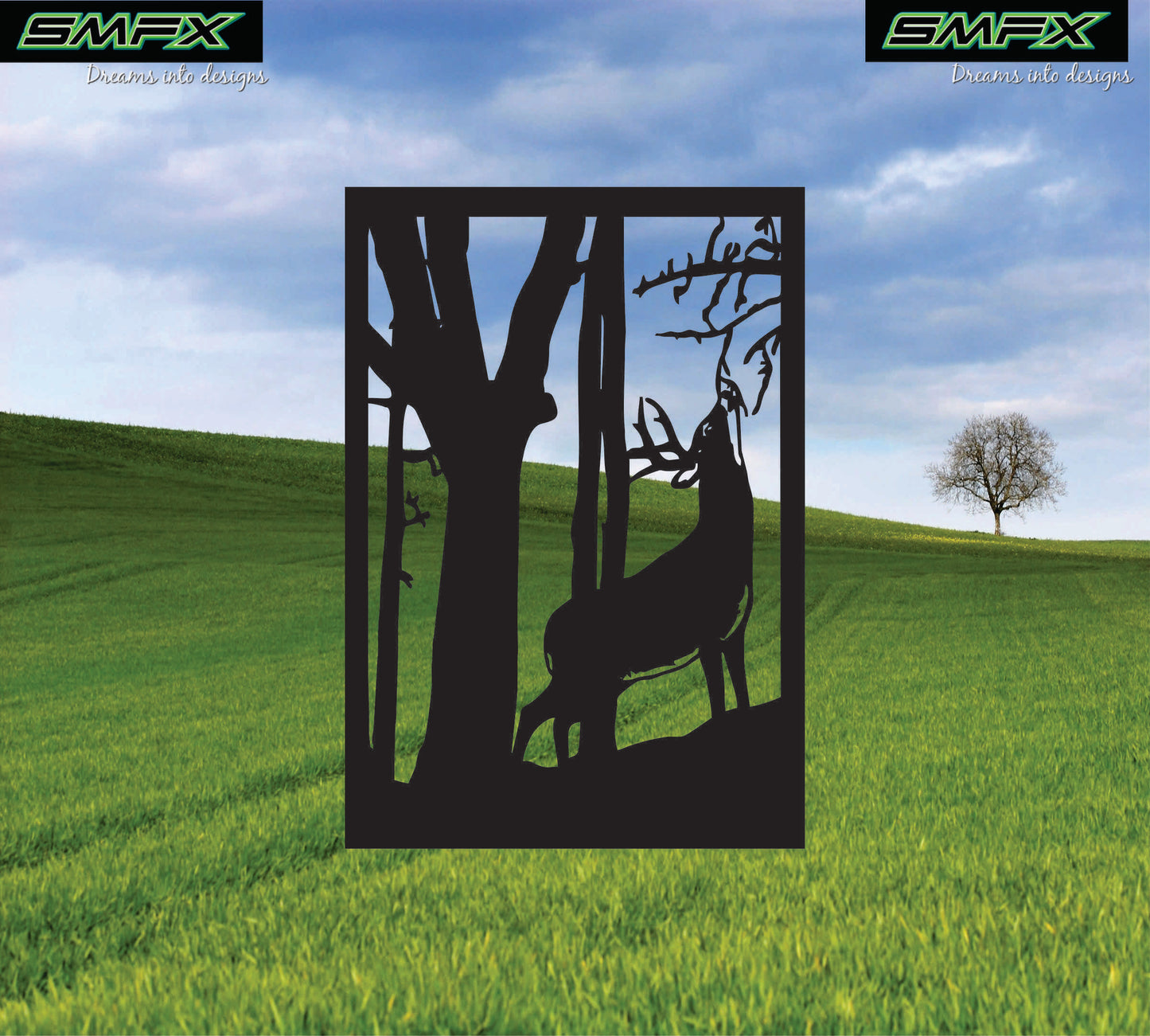 Deer standing scene railing insert or wall sing home decor