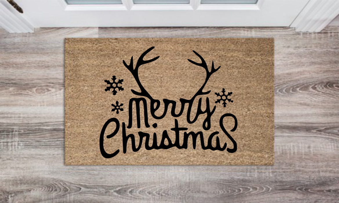 Merry CHristmas Antlers Personalized Doormat Custom Doormat Wedding Gift Housewarming Gift Closing Gift Welcome Doormat Front Door Mat Farmhouse Decor