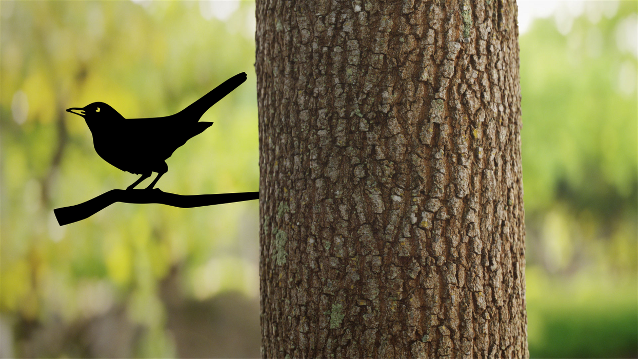 Black Bird On a Branch Tree Art Garden Yard Decoration Steel Animals Silhouettes