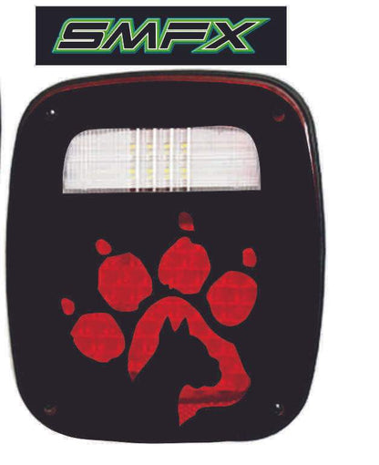 Boxer dog paw print 1 tail light cover pair