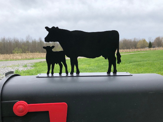 Cow and Calf Mailbox topper powder coated steel mail box