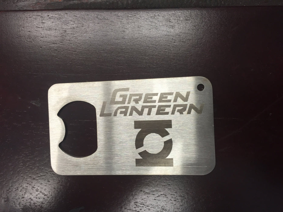 Green Lantern  Man Card bottle opener laser etched  Stainless Steel Made to last