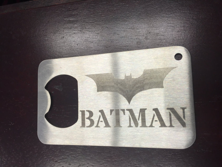 Batman The Dark Knight  Man Card bottle opener etched  new logo Stainless Steel Made to last