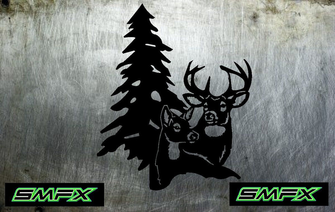 Deer doe and pine tree metal wall art