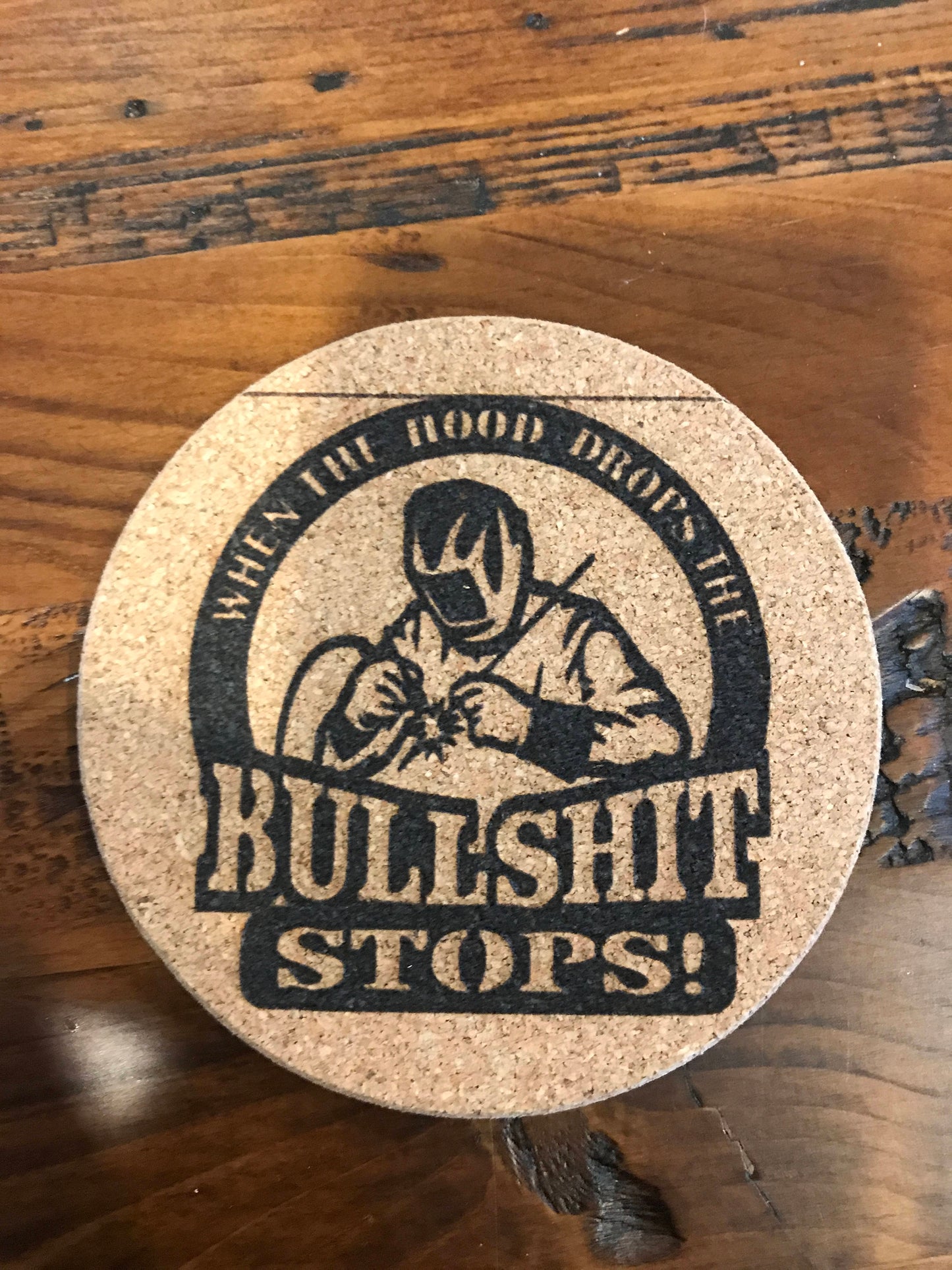 Welding  Cork coaster laser engraved set of 4