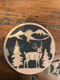 Buck  Dear Cork coaster laser engraved set of 4