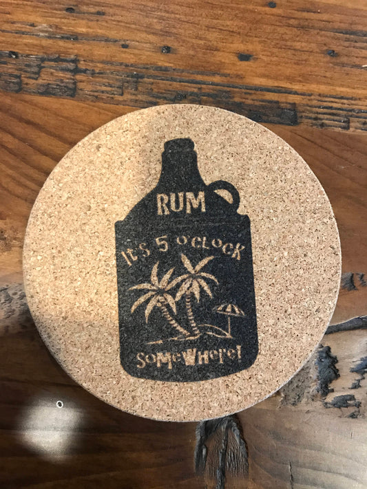 5 o clock some where Cork coaster laser engraved set of 4