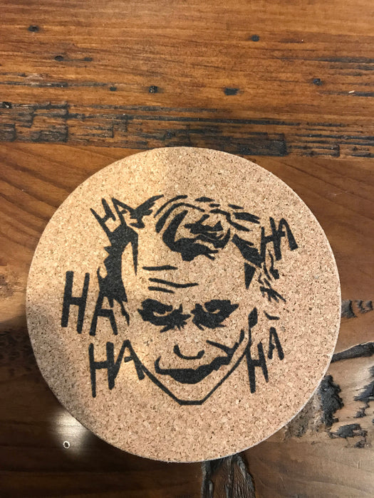 Joker Cork coaster laser engraved set of 4 Batman