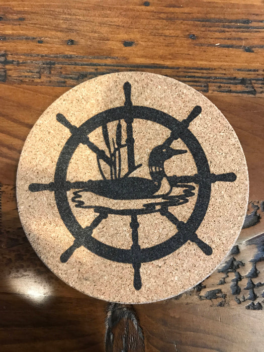 Duck wheel  Cork coaster laser engraved set of 4