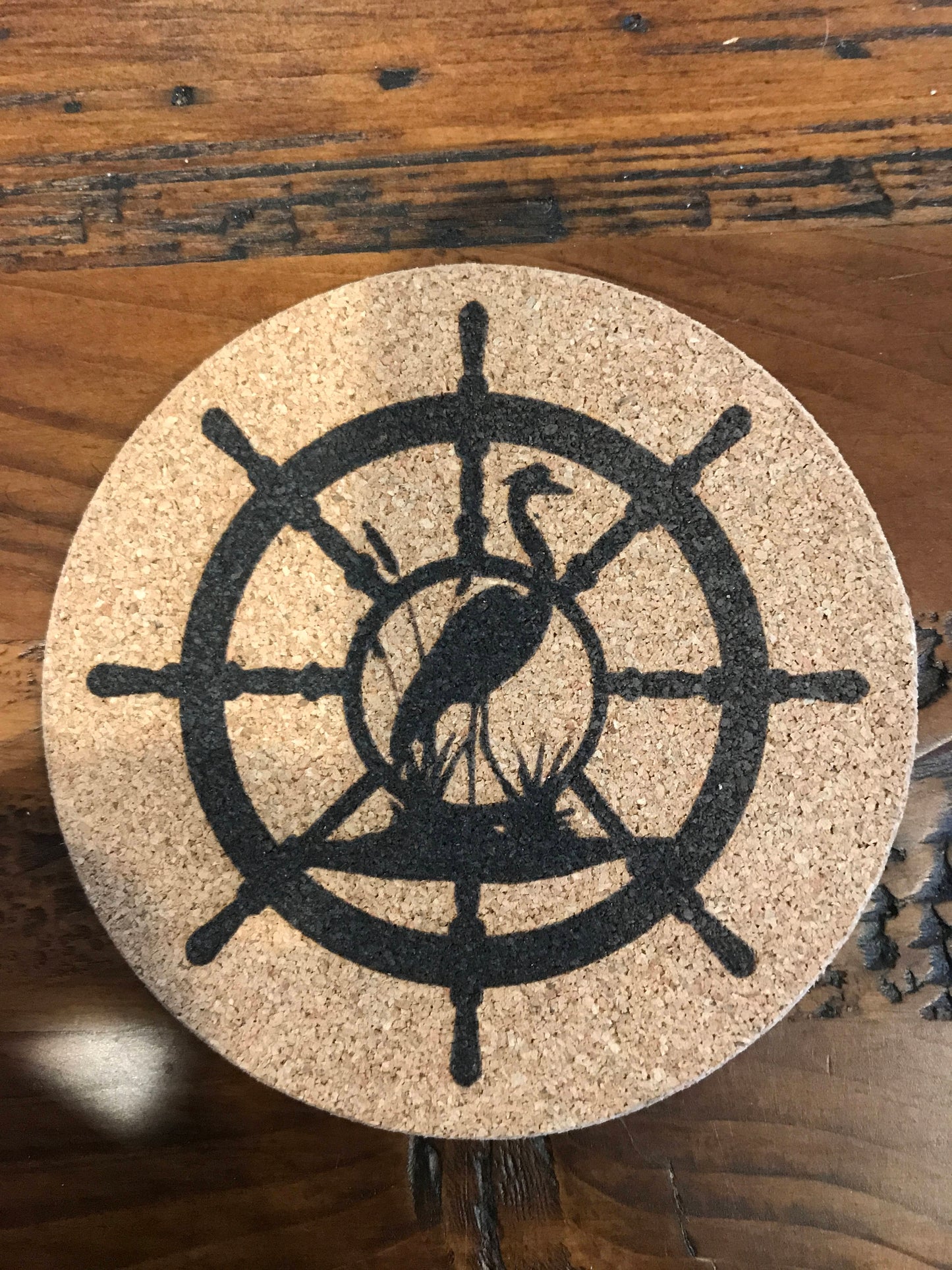 crane wheel  Cork coaster laser engraved set of 4