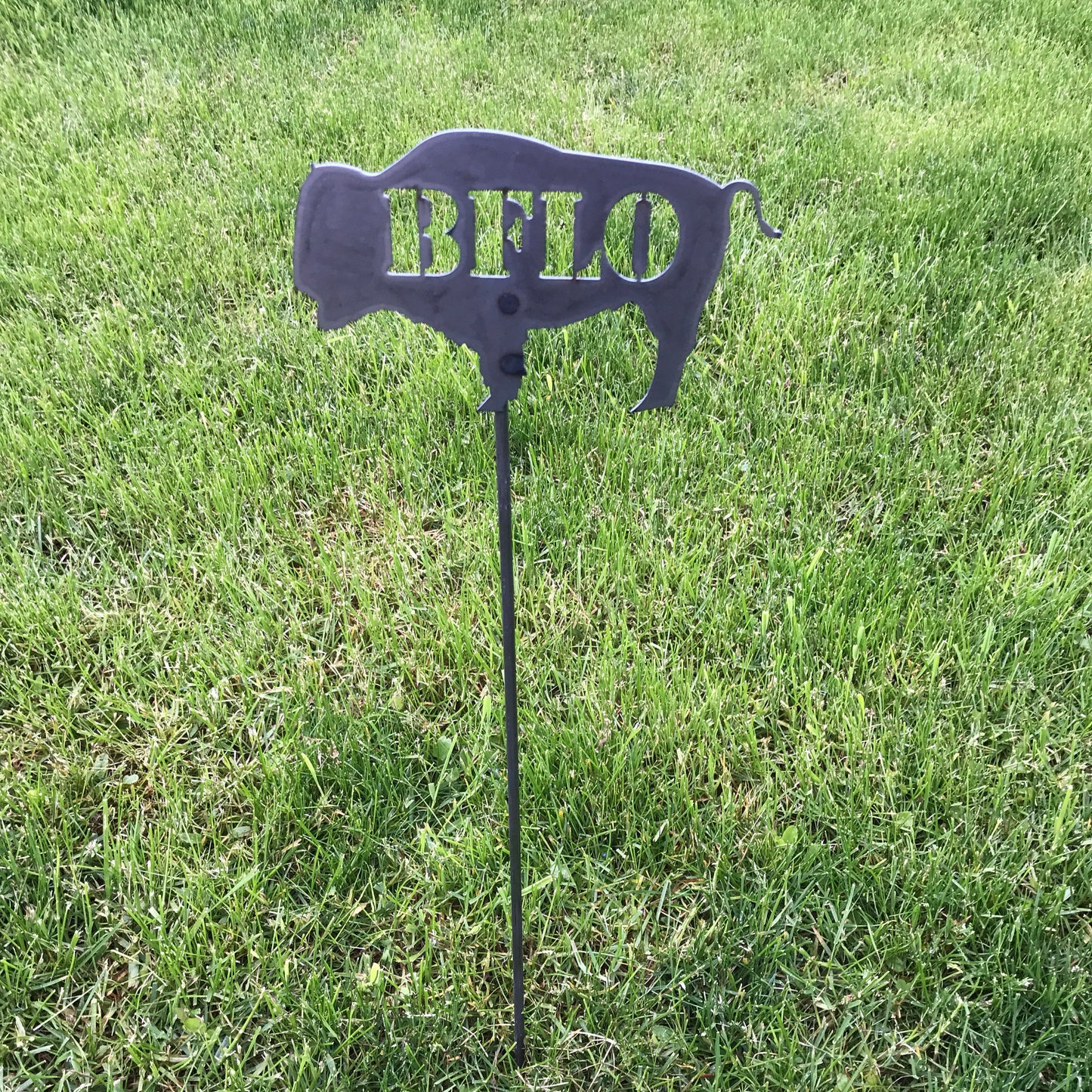 Buffalo Metal  yard stakes raw steel BFLO Heart 716