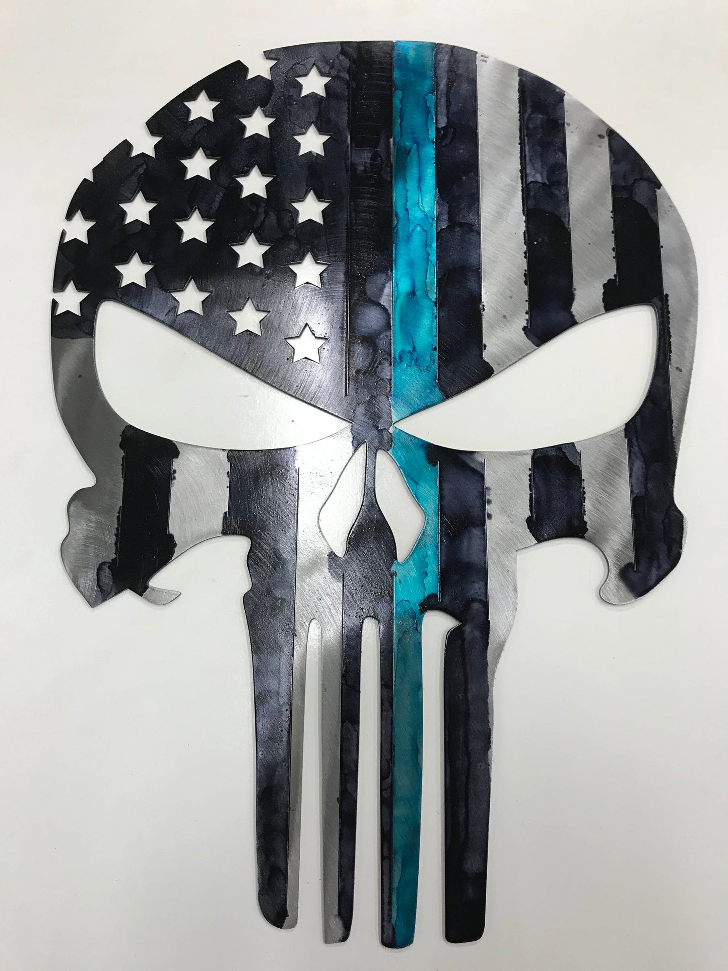 Thin Blue Line Skull Flag