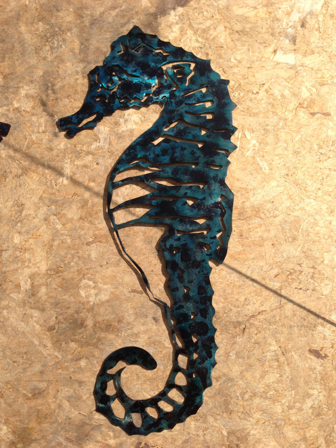 Teal Metal Seahorse Wall Art