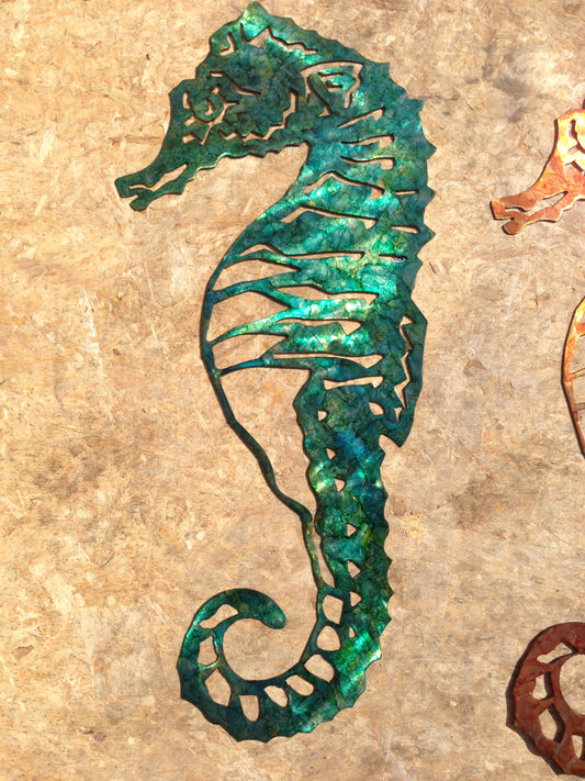 Green Metal Seahorse Wall Art