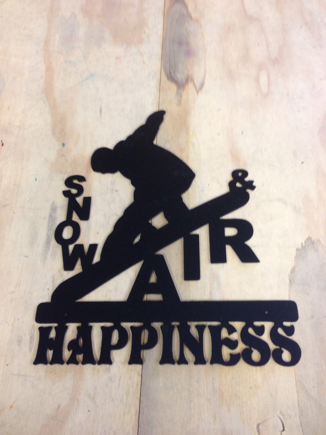 Snow happens metal wall art snowboard sking