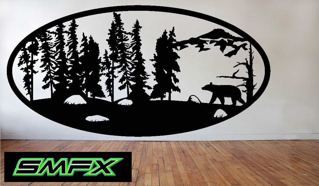 Bear walking Scene Metal wall art Oval Insert 2