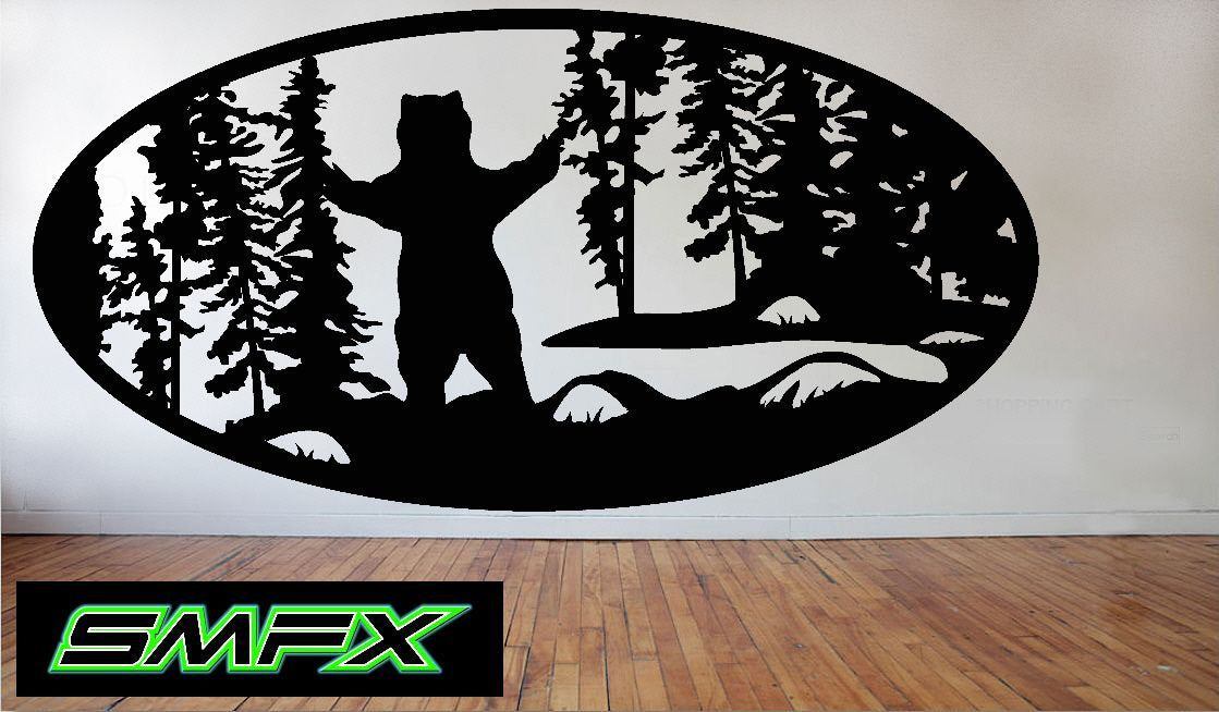 Bear in trees Scene Metal wall art Oval Insert 19