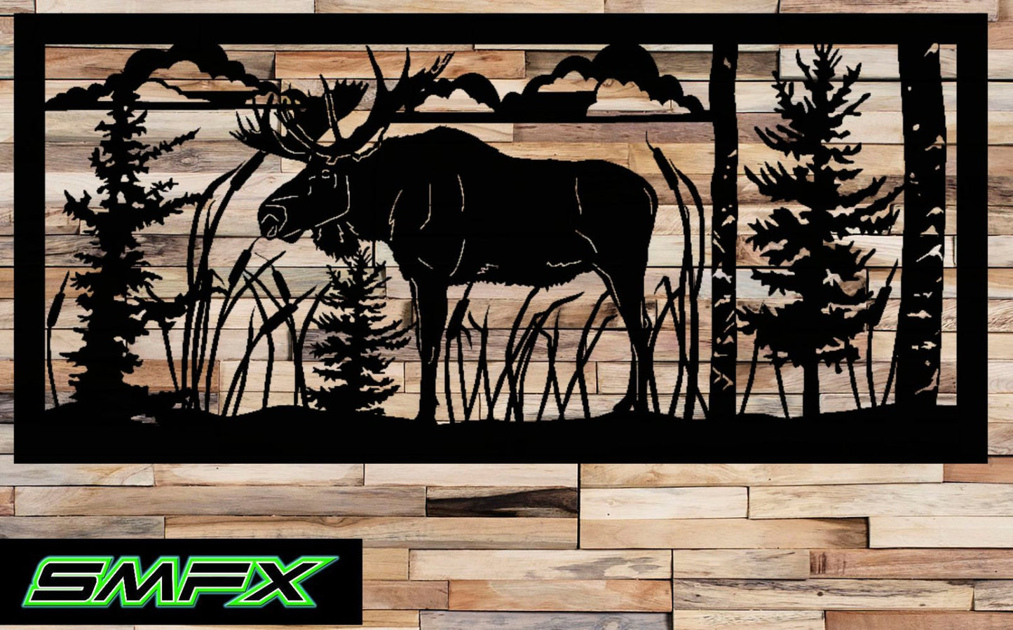 Moose in Trees Scene Metal Railing insert wall art