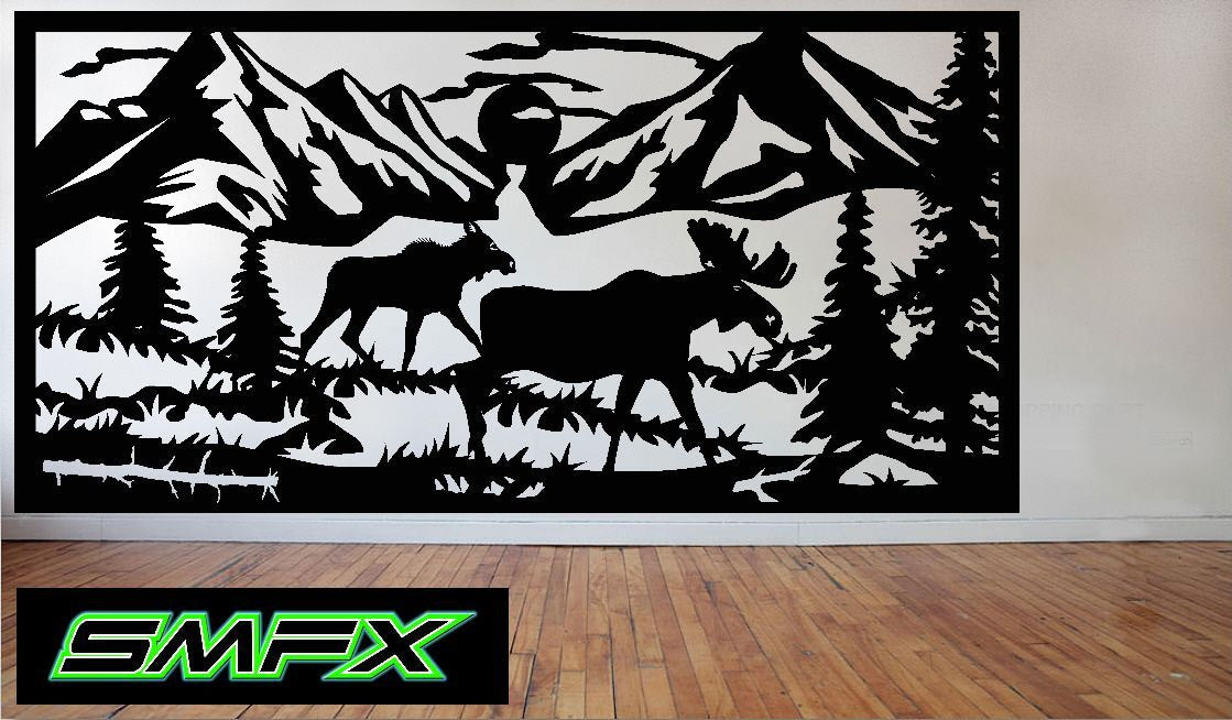 Moose walking Scene Metal wall art railing insert