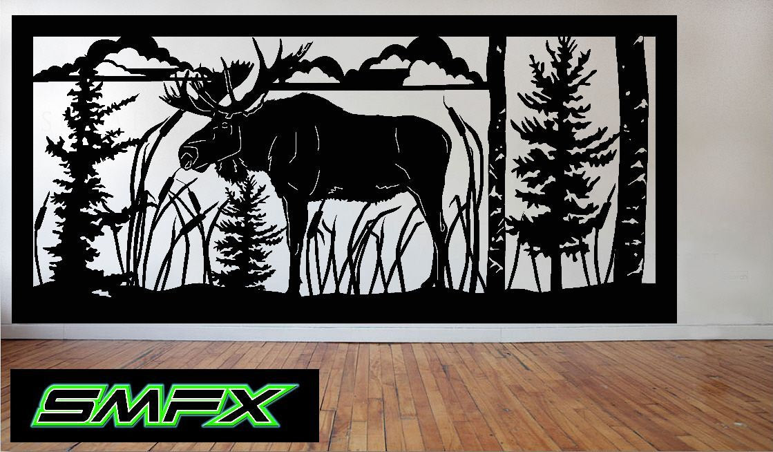 Moose in Trees Scene Metal Railing insert wall art