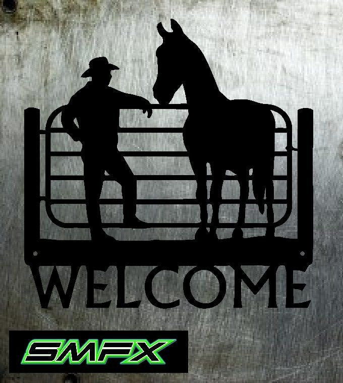 Cowboy and horse welcome sign