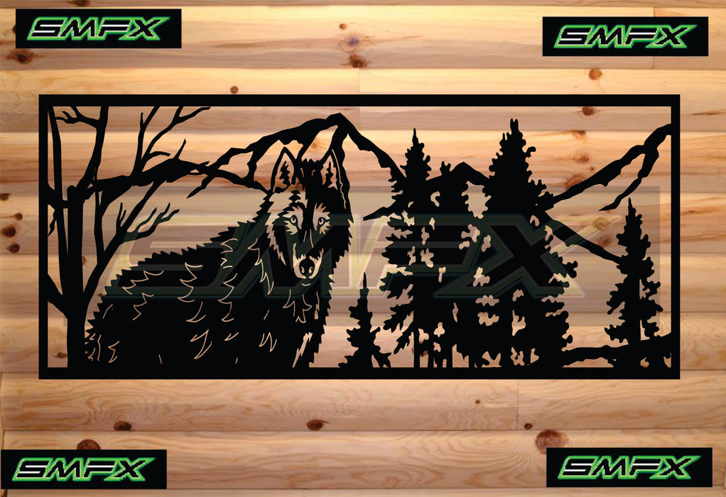 Wolf scene railing insert or wall sing home decor