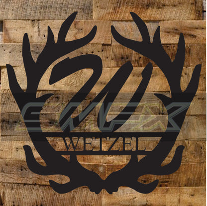 Antlers  Monogram metal sign deer hunting