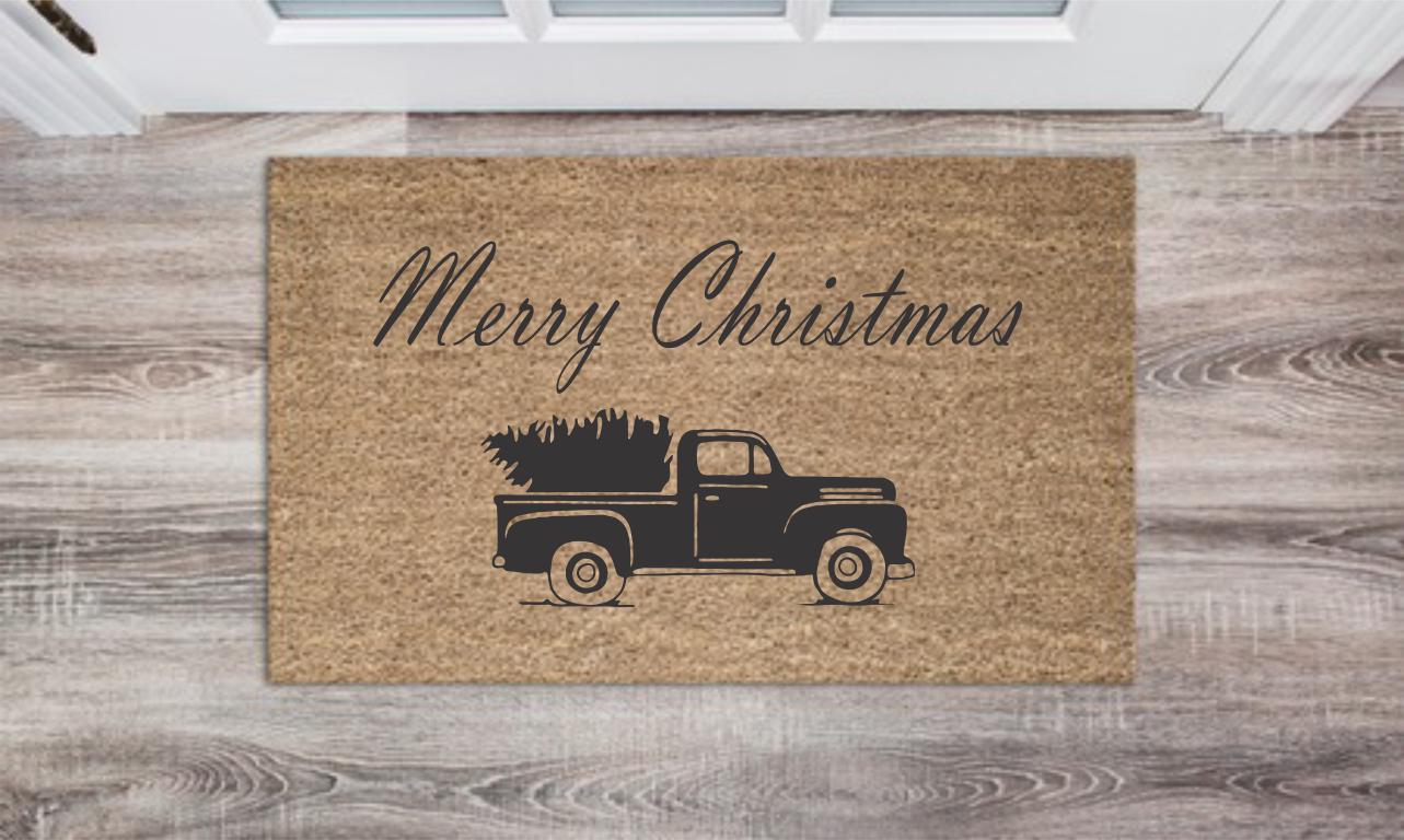 Merry Christmas truck Personalized Doormat Custom Doormat Wedding Gift Housewarming Gift Closing Gift Welcome Doormat Front Door Mat Farmhouse Decor