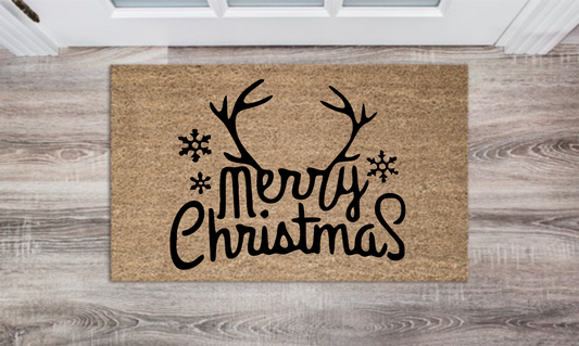 Merry CHristmas Antlers Personalized Doormat Custom Doormat Wedding Gift Housewarming Gift Closing Gift Welcome Doormat Front Door Mat Farmhouse Decor